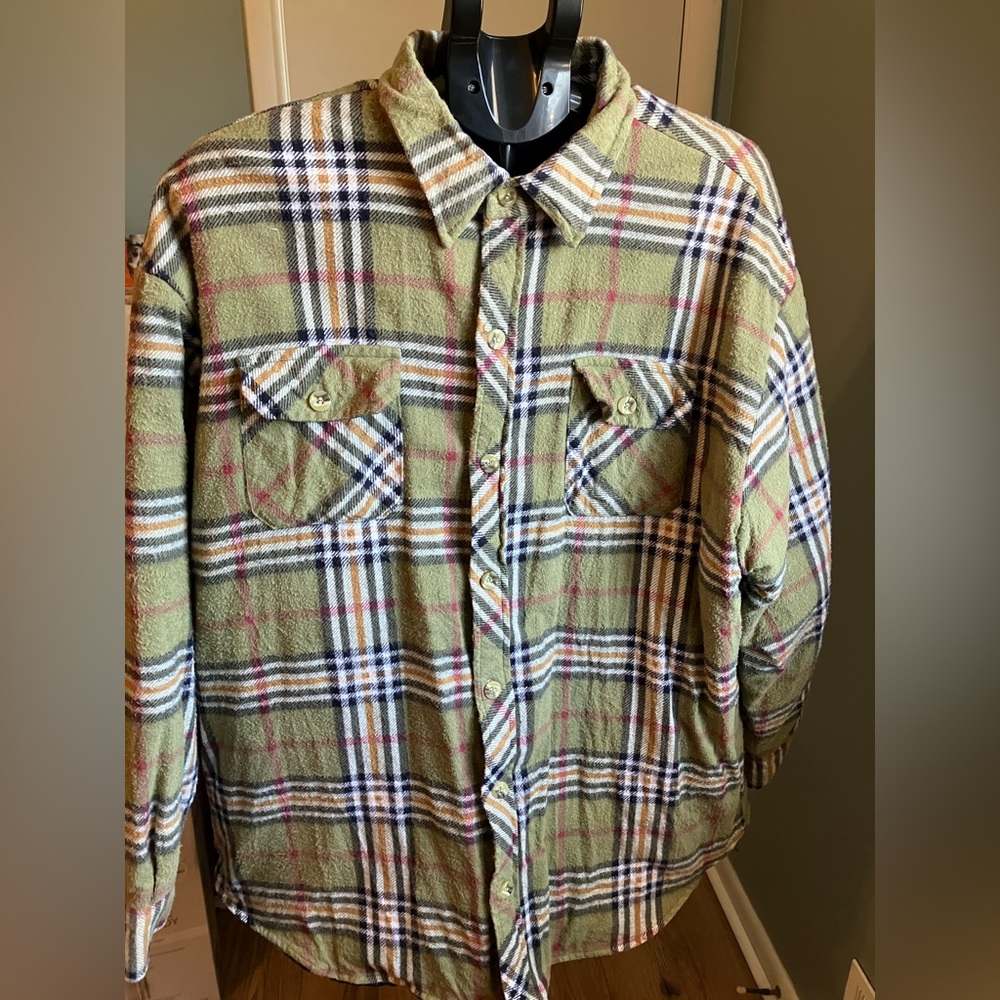 Grenadier Plaid Lined Flannel Shirt Jacket Green Tan XL